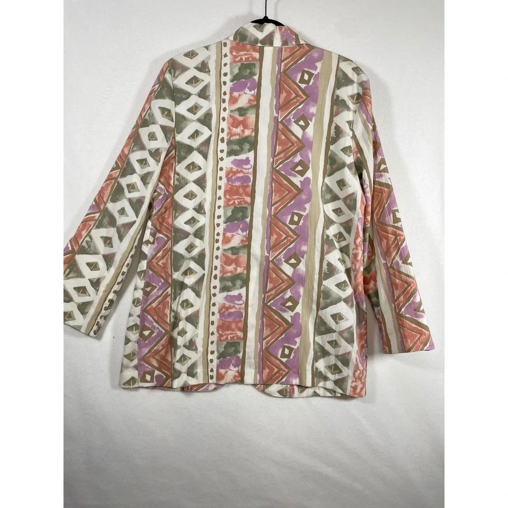 Toni Garment Women Blazer Abstract Print Vintage 80s Shoulder Pads Career Medium